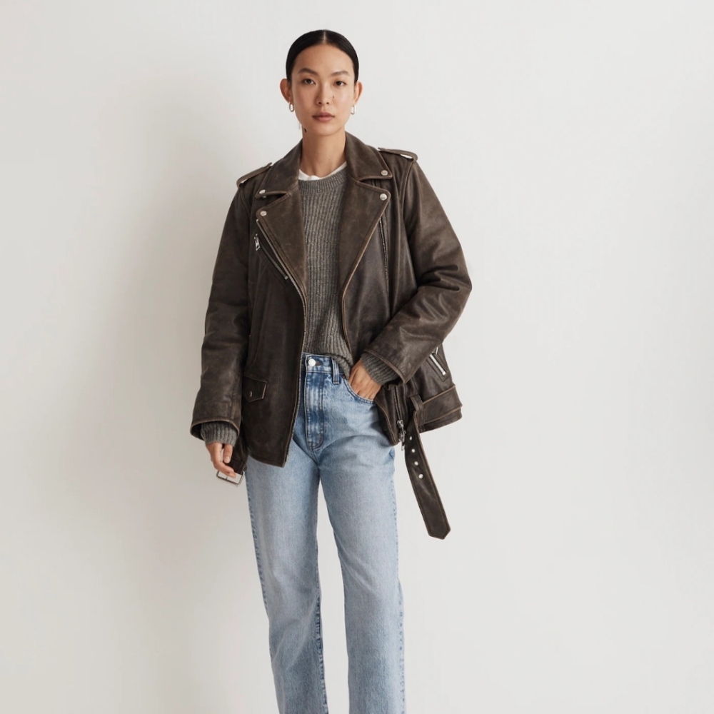Madewell Distressed Leather Oversized Jacket